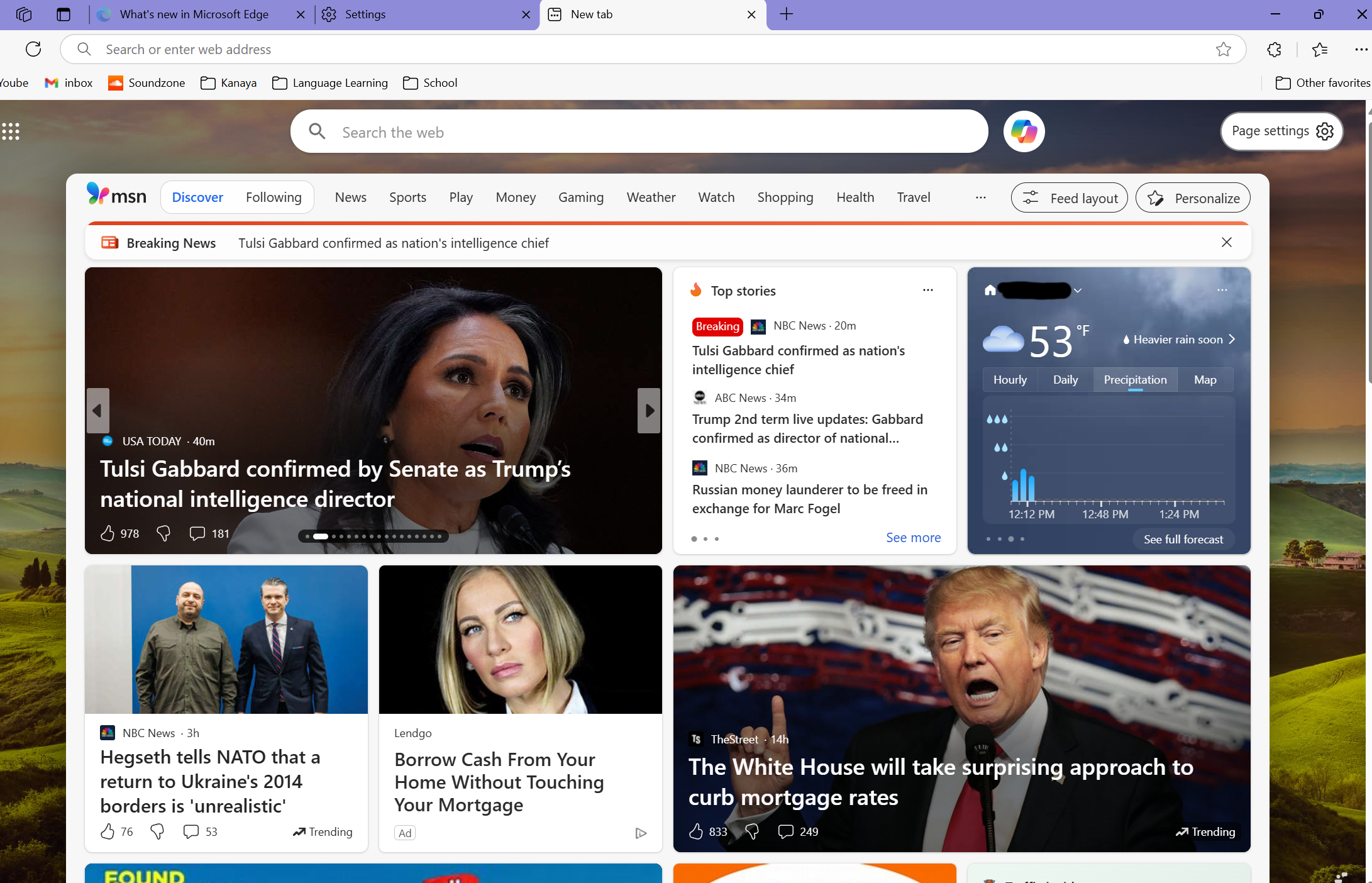 Microsoft Edge's New Tab page filled with news articles and advertisements