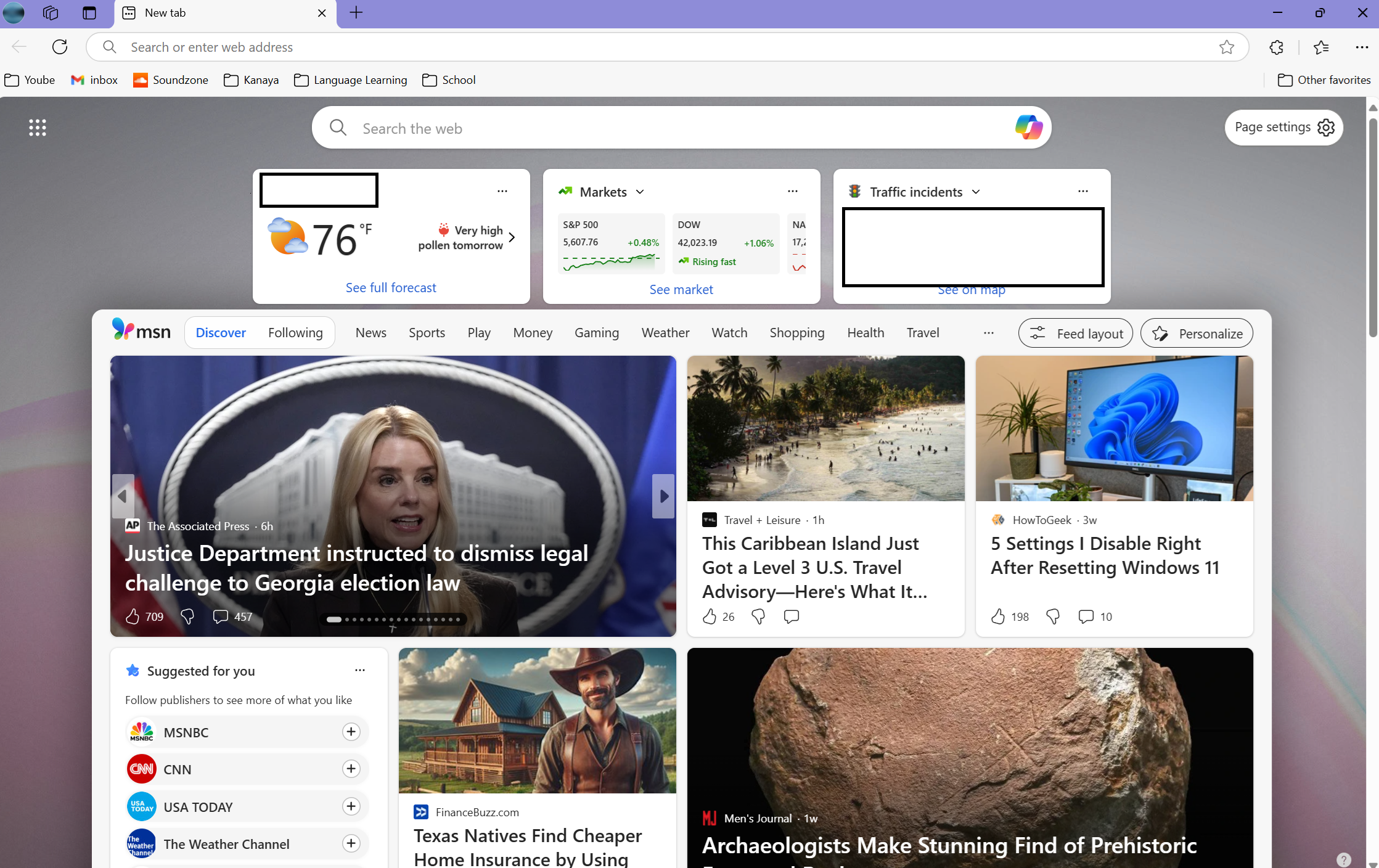 New Tab page of the Microsoft Edge software. It's laden with advertisements.
