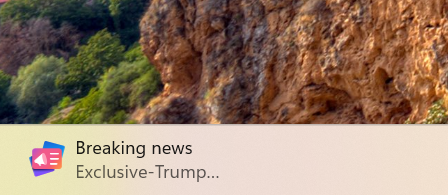 A button on the Windows 11 taskbar displaying "Breaking news!"