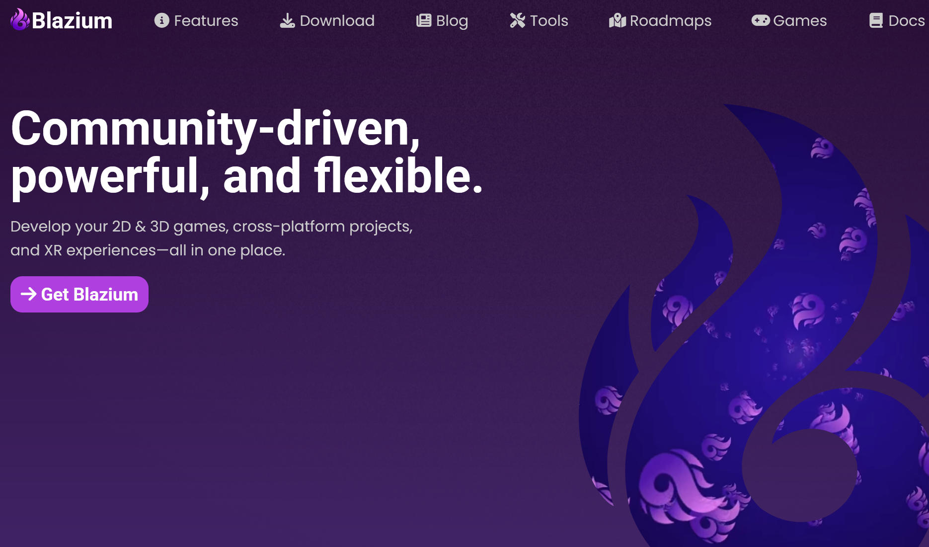 Screenshot of the Blazium website's home page.